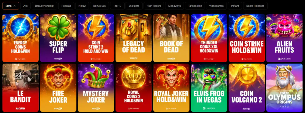 Slotcatalogus van Betoranje met populaire gokkasten, bonusspellen en jackpots